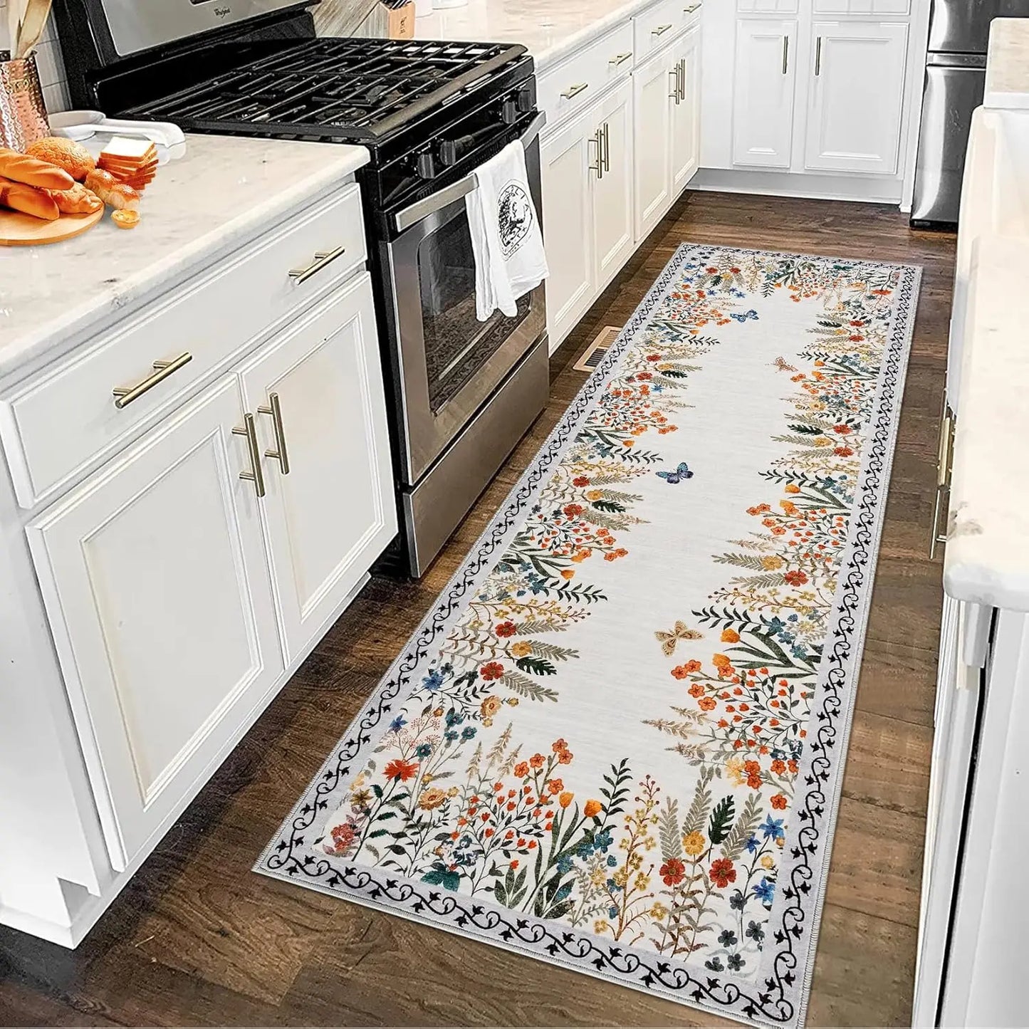 Washable Area Rugs for Living Room, Non-Slip Floral Rugs for Bedroom, Runner Rugs for Hallway, Area Rug Carpet for Dining Room