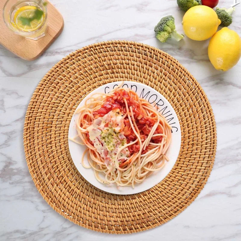 Warm Welcome Decor Handwoven Rattan Placemats Round Mats