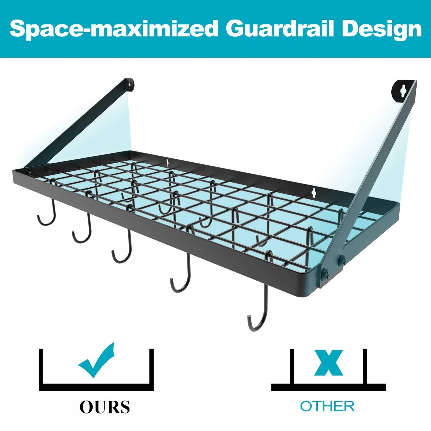 Hign-concerned Wall Mounted Pot Rack With 15 Hooks