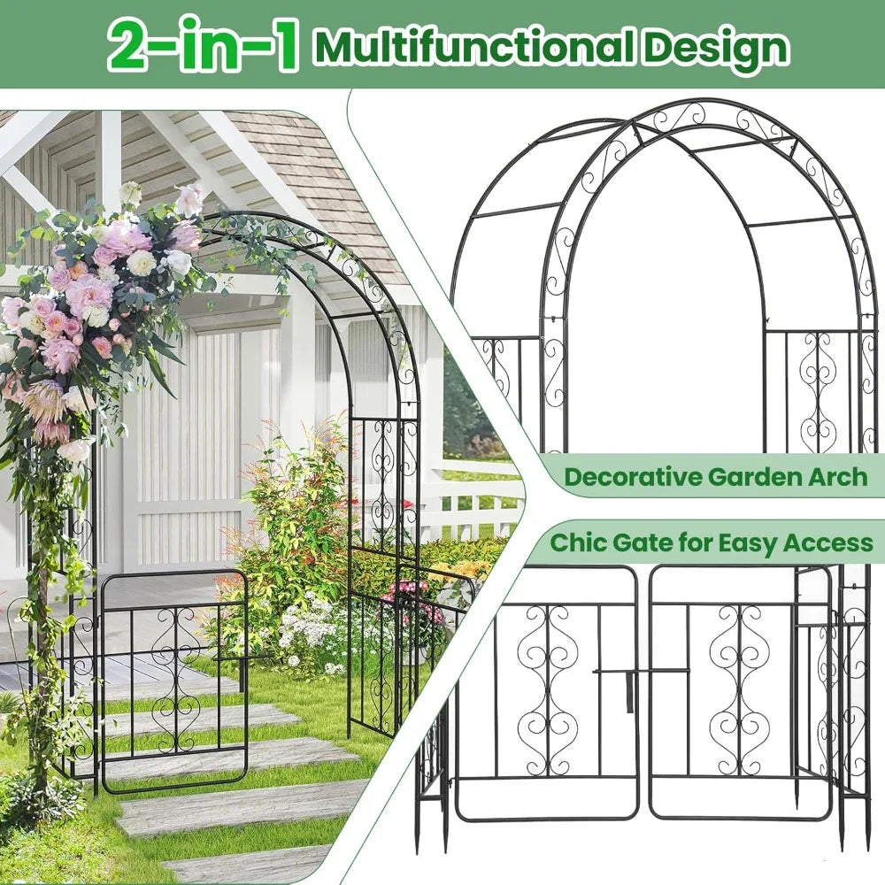 ZUIYU Garden Arbor With Gate Heavy Duty Metal Arch Trellis
