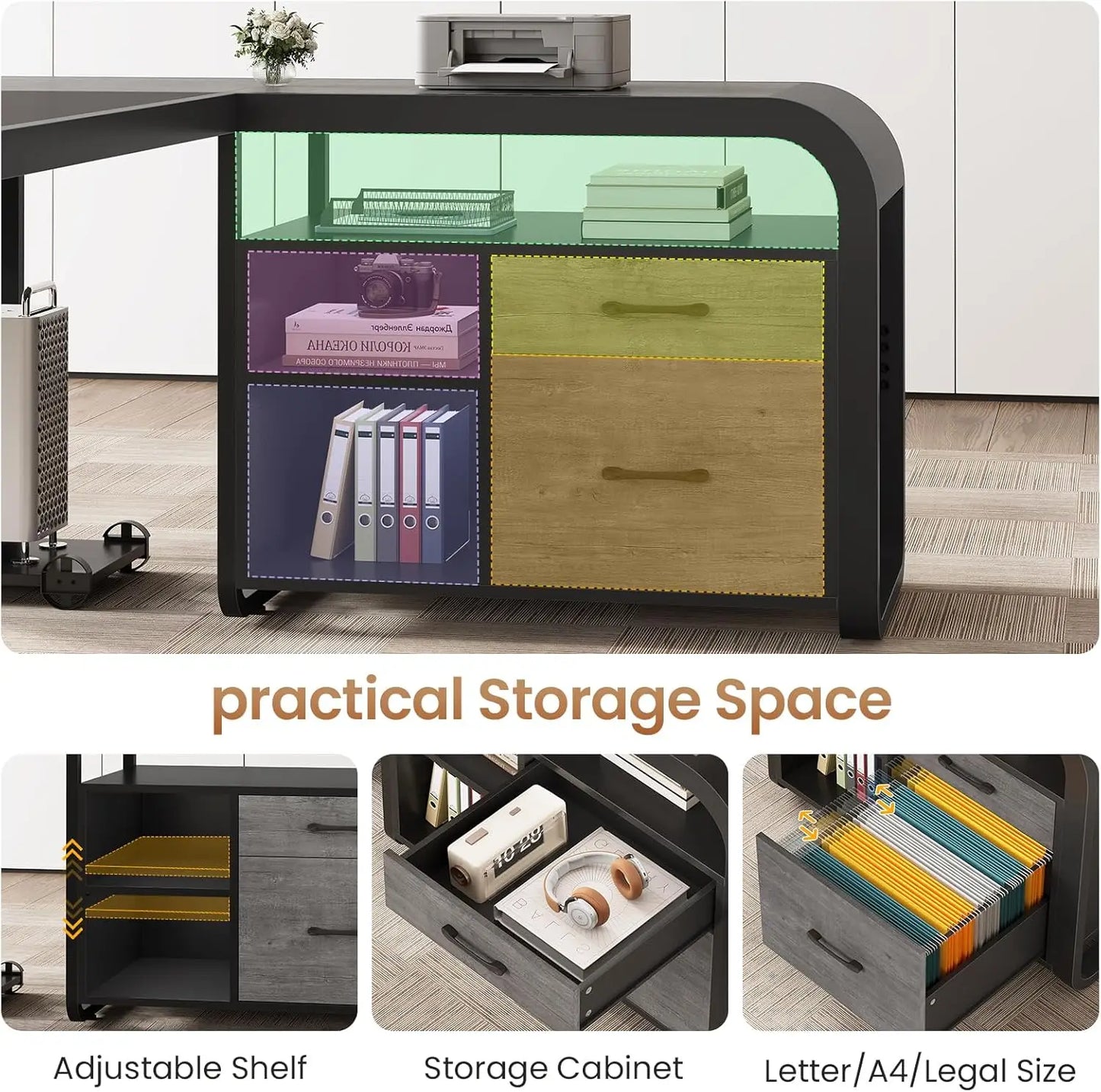 Warm Welcome Decor L Shaped Desk With Drawers and Storage