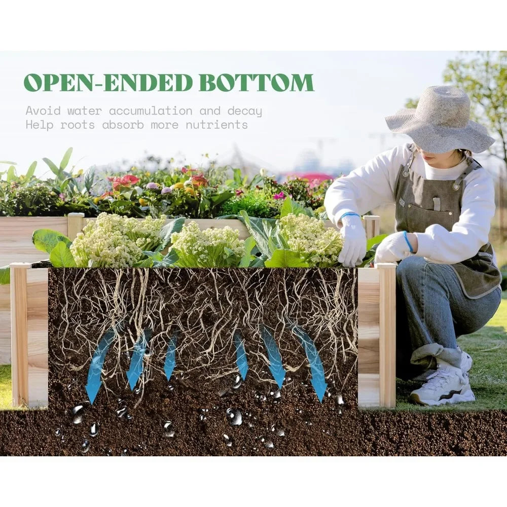 Wooden Raised Garden Bed H Shaped Planter Double Layer