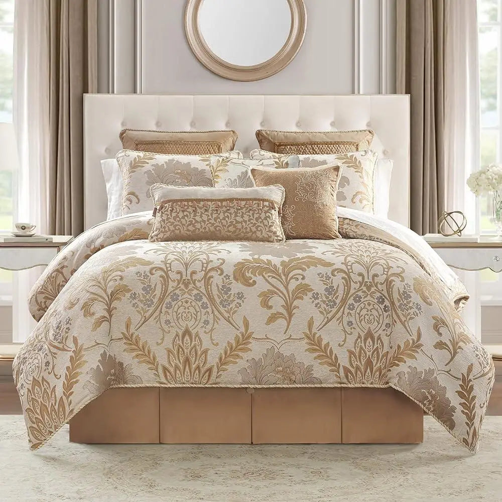 DUTRIEUXCN Floral Jacquard Comforter Set Shams And Skirt