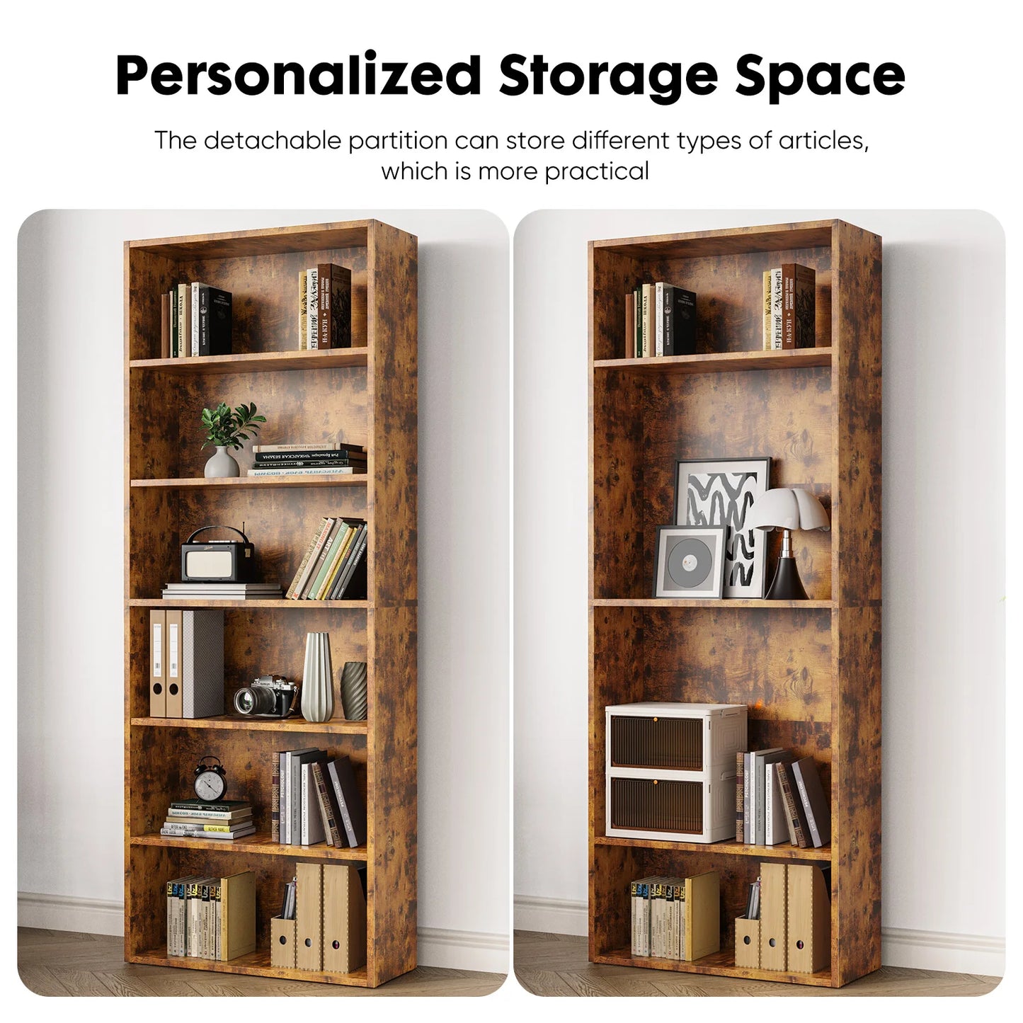 JHK 6 Tier Wooden Bookcase Floor Standing Open Bookshelf