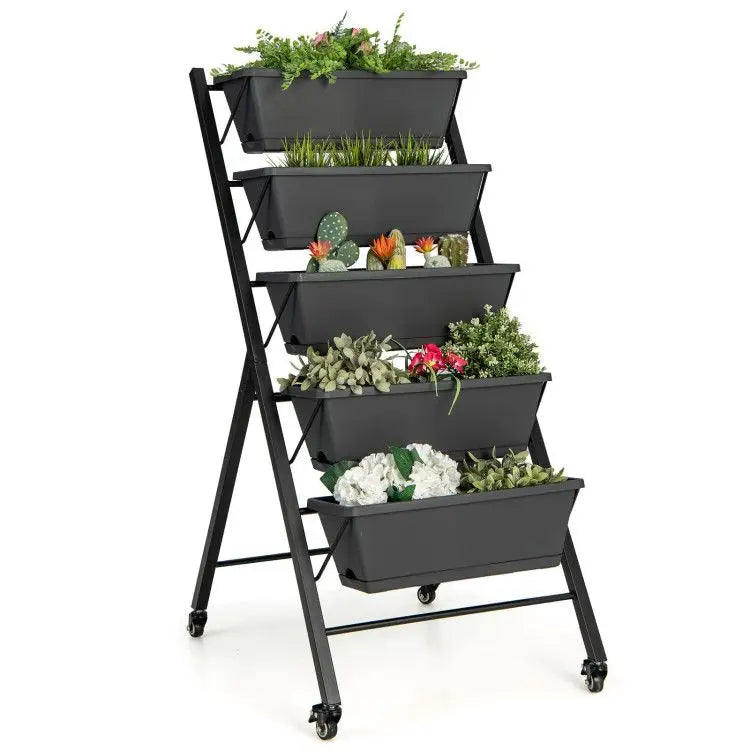 5-Tier Vertical Raised Garden Bed with Wheels and Boxes