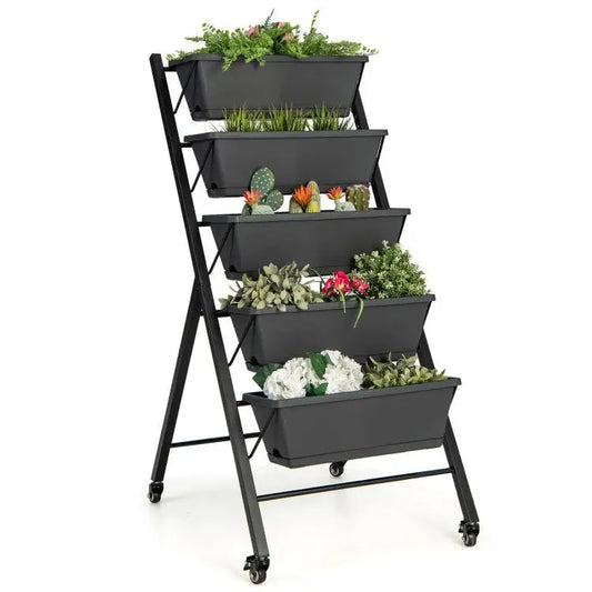 5-Tier Vertical Raised Garden Bed with Wheels and Boxes