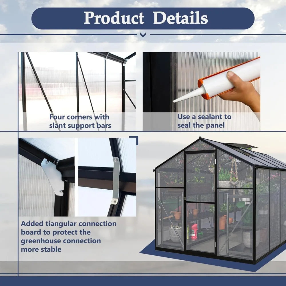 Polycarbonate Greenhouse Walk In Aluminum Frame Garden