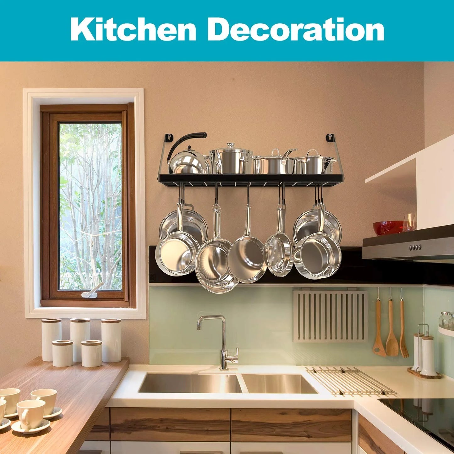 Hign-concerned Wall Mounted Pot Rack With 15 Hooks