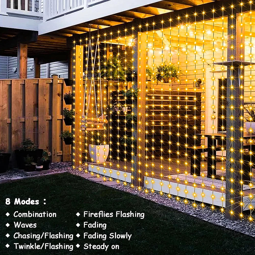 WELPUR Solar Curtain Lights Outdoor 8 Modes Garden Decor