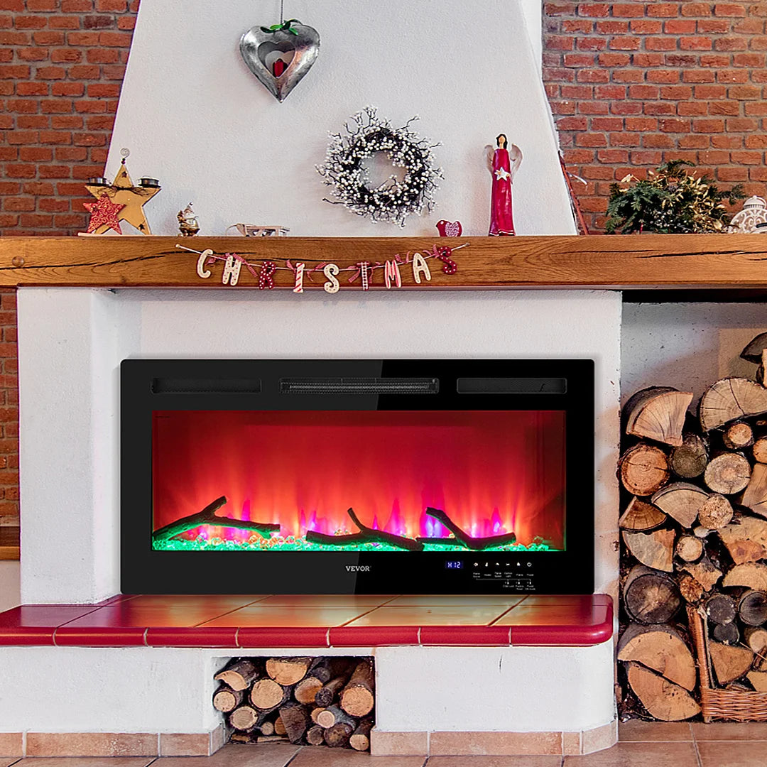 VEVOR 1500W Electric Fireplace Recessed Wall Mount Heater