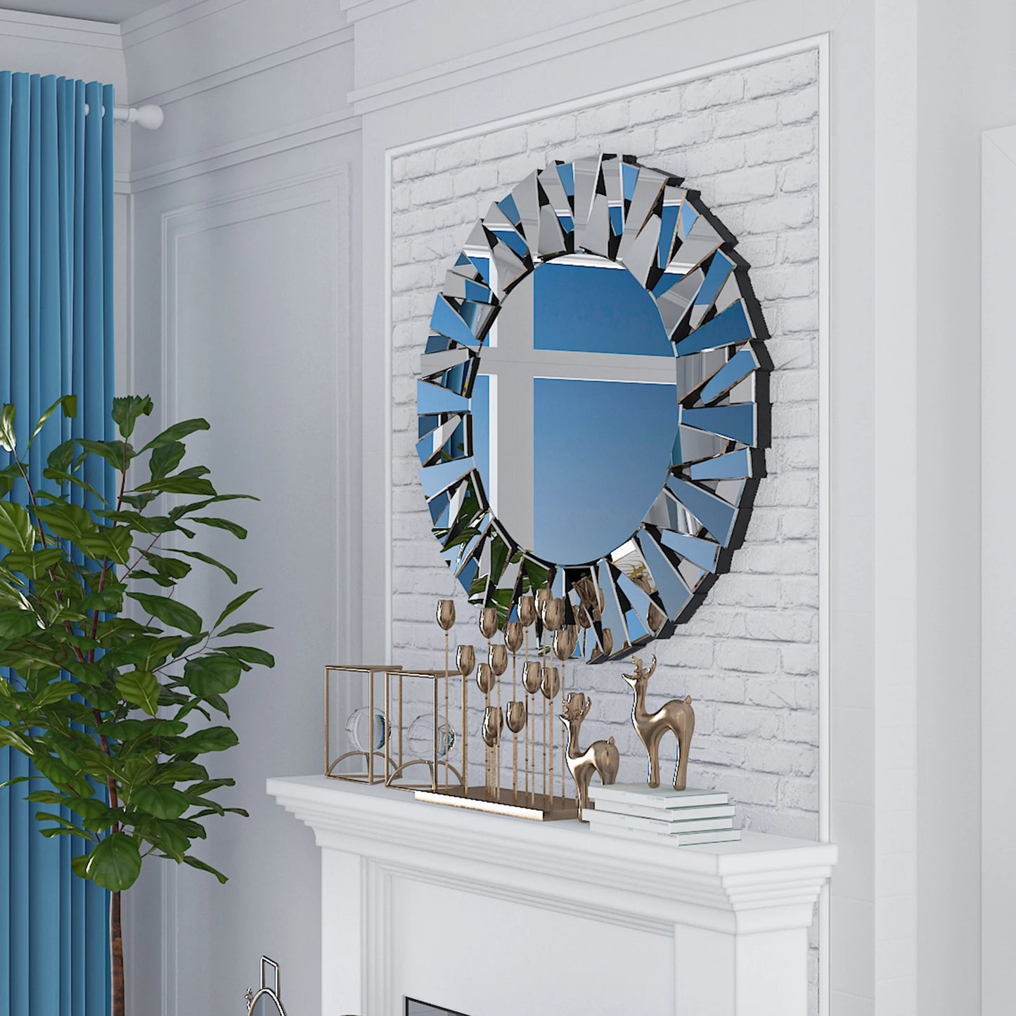 WisforHign Sunburst Round Beveled Glass Wall Mirror Decor