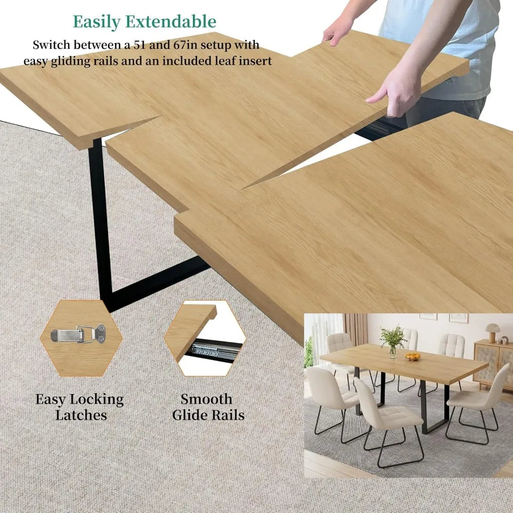 Warm Welcome Decor Oak Dining Table Set 7 Piece Modern