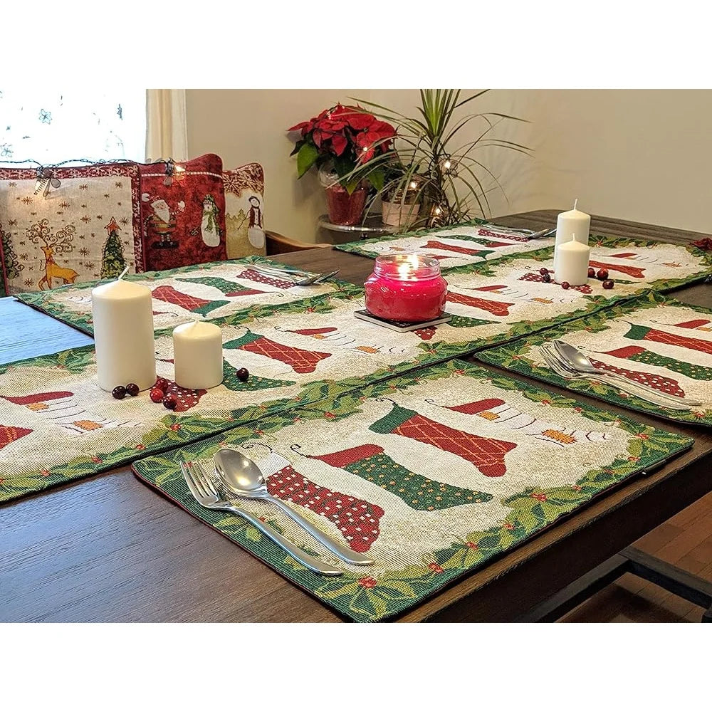 Warm Welcome Decor Christmas Stockings Tapestry Placemat Set