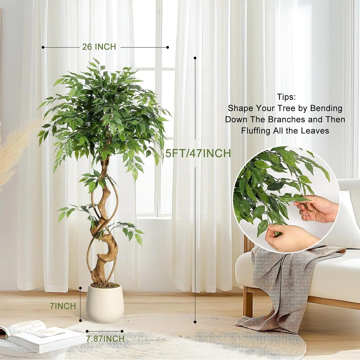 TWISTER.CKCN Ficus Tree Artificial Indoor Faux Green Plant