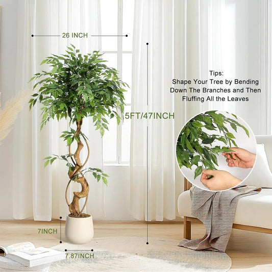 TWISTER.CKCN Ficus Tree Artificial Indoor Faux Green Plant