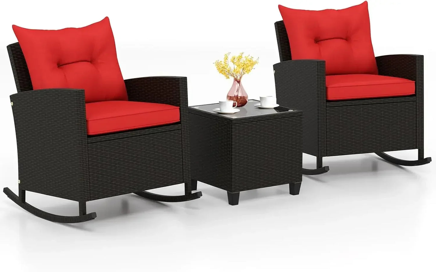 Angduo 3 Piece Patio Rocking Bistro Set Wicker Chairs