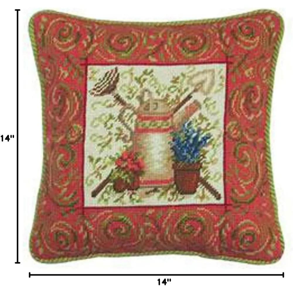 CF Home Needlepoint Throw Pillow Garden Tools Decor