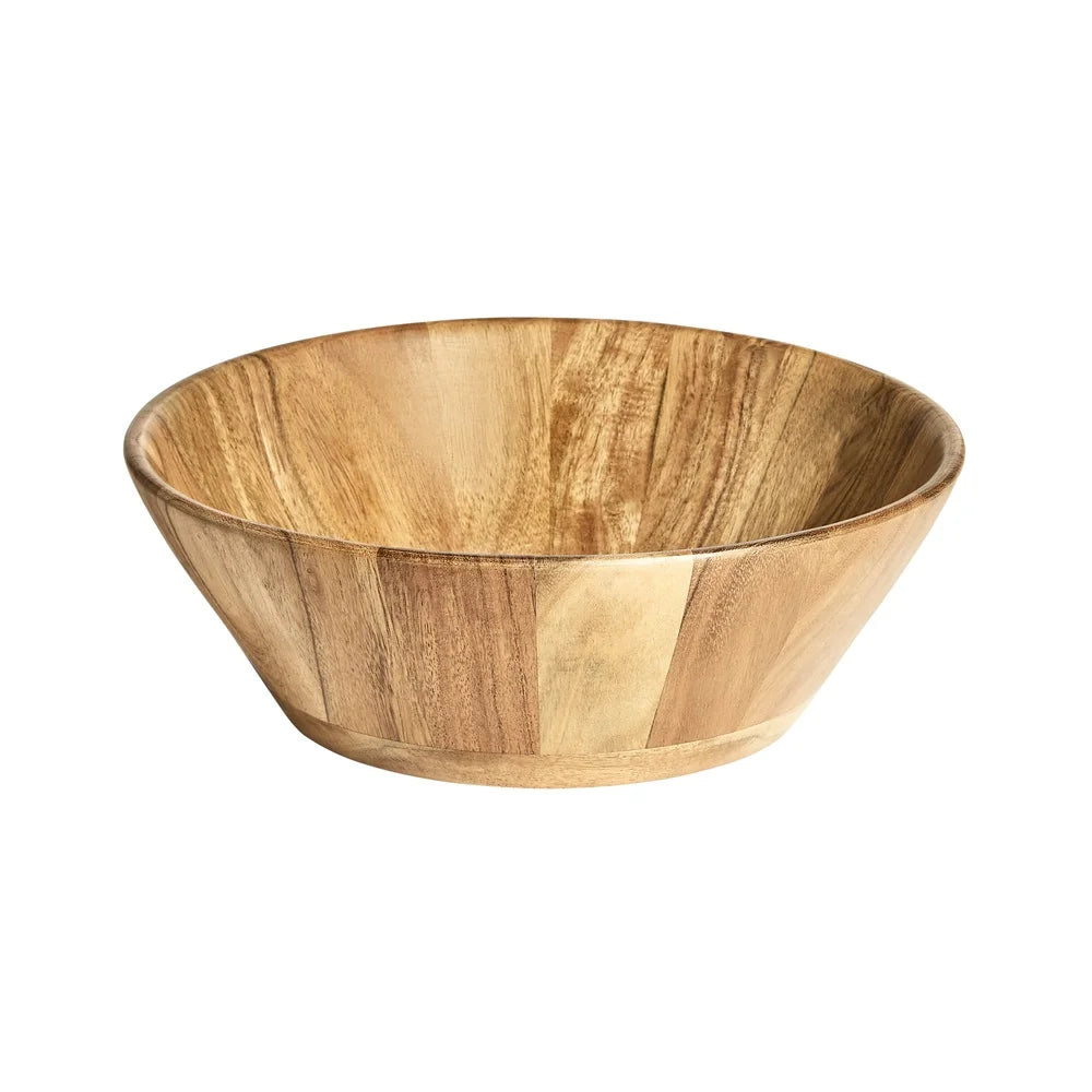 Natural Acacia Wood Large Serving Bowl Angled Design Kitchen Dining Decor Fruit Salad Display Durable Easy Clean Gift Idea