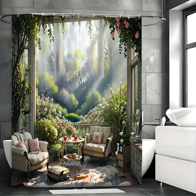 Warm Welcome Decor Romantic Flower Shower Curtain Hooks
