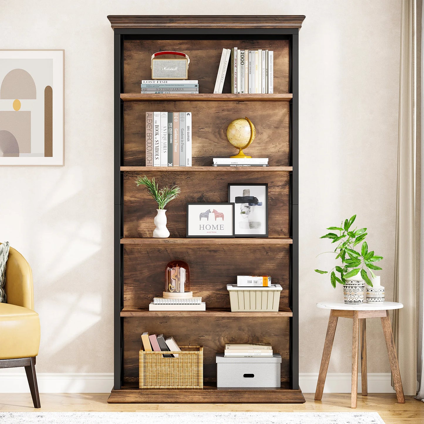 Tribesigns 5 Tier Industrial Bookcase Floor Standing Bookshelf