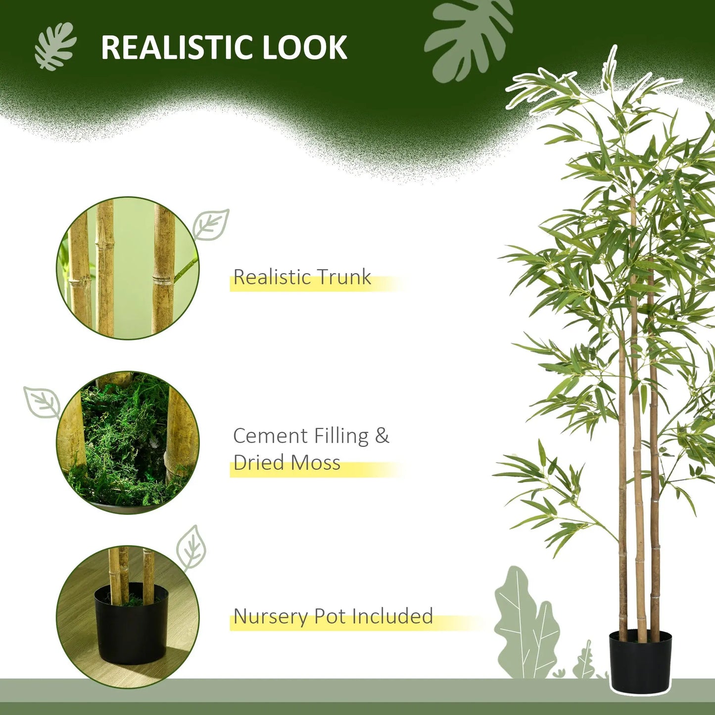 HOMCOM Fake Bamboo Tree Indoor Outdoor Artificial Plant Pot