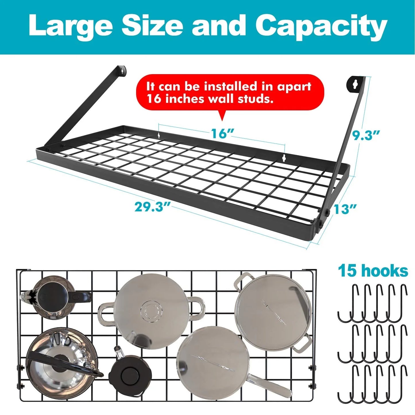 Hign-concerned Wall Mounted Pot Rack With 15 Hooks