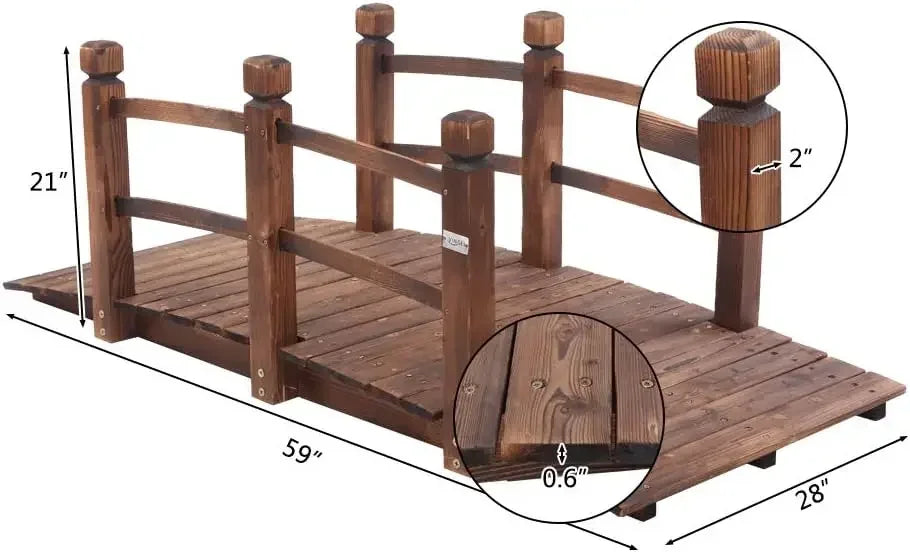 XMSJ Garden Bridge Classic Wooden Arch With Safety Rails