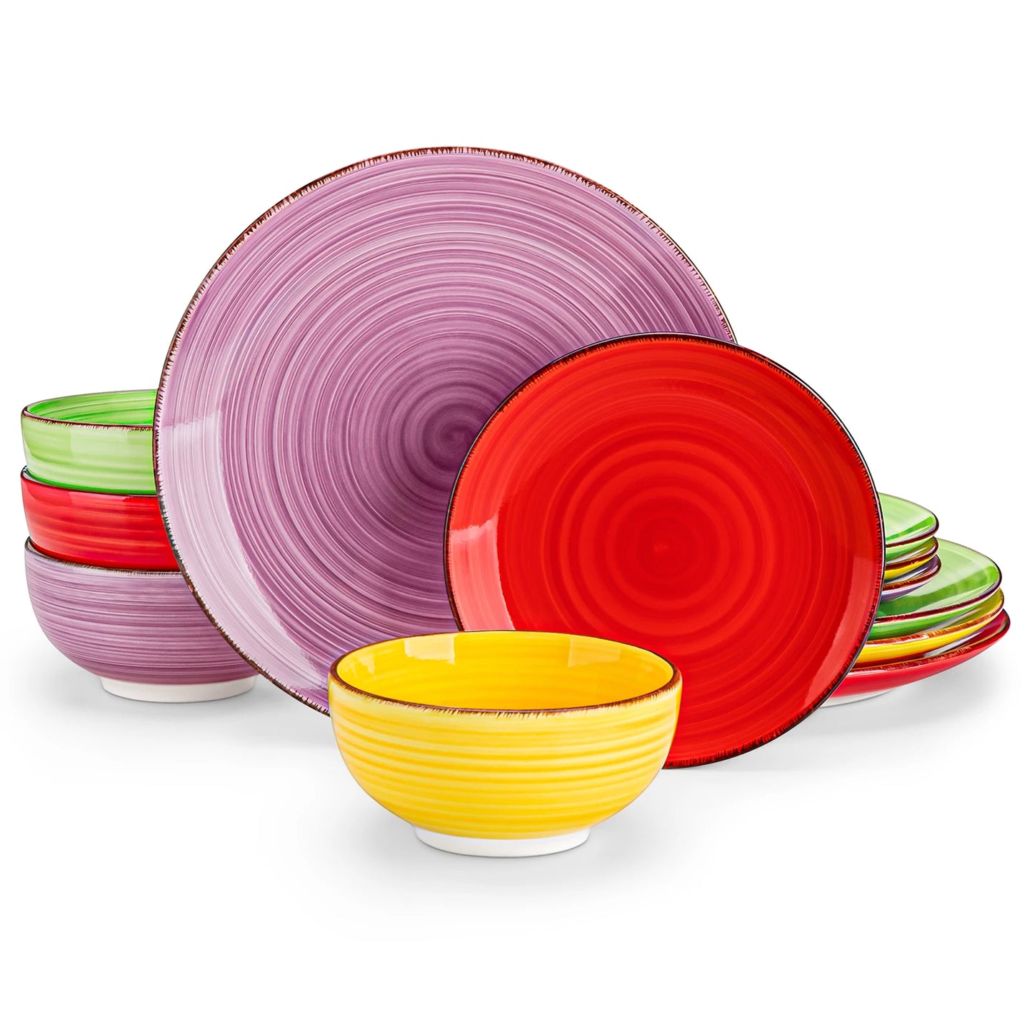 vancasso 12/24/48PCS Multicolor Ceramic Dinnerware Set Handpainted Spirals Pattern Dinner Plates/Dessert/Bowl/Soup Plates