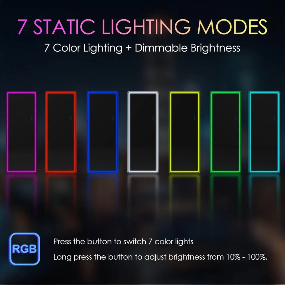 RGB LED Mirror, Full Length Mirror with Lights, 63 X 22 Floor Standing Mirror, Wall Mount Full Body Lighted Mirror, Stand