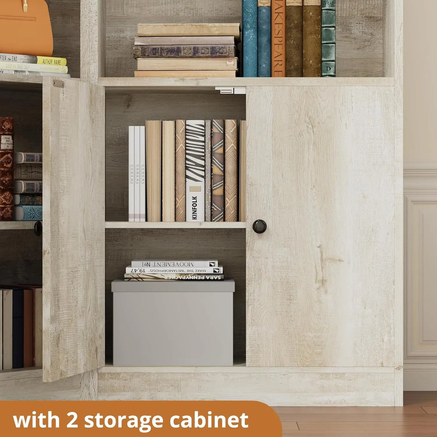 IRONCK Corner Bookcase And Two-Storage-Cabinet Unit With Seven-Tier Shelves System