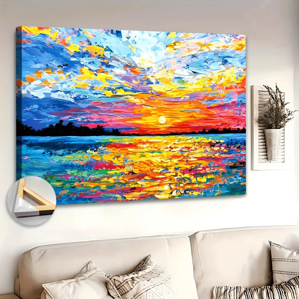 Hign-concerned Ocean Sunset Wood Frame Mural Decor Artwork