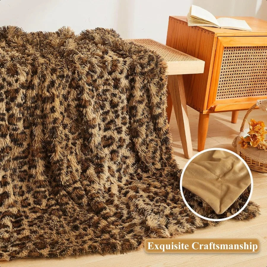 Guangdong Craft Of Weaving Leopard Print Faux Fur Throw Blanket Plush Decor Soft Cozy