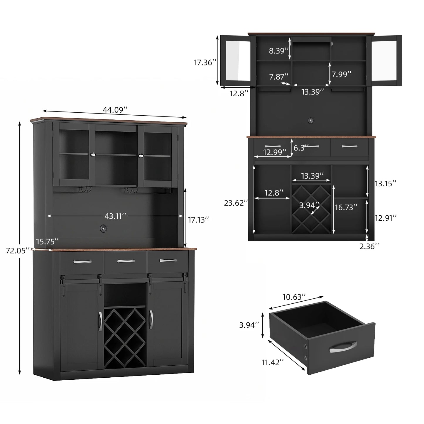 VOWNER Farmhouse Bar Cabinet Sliding Barn Doors Wine Racks