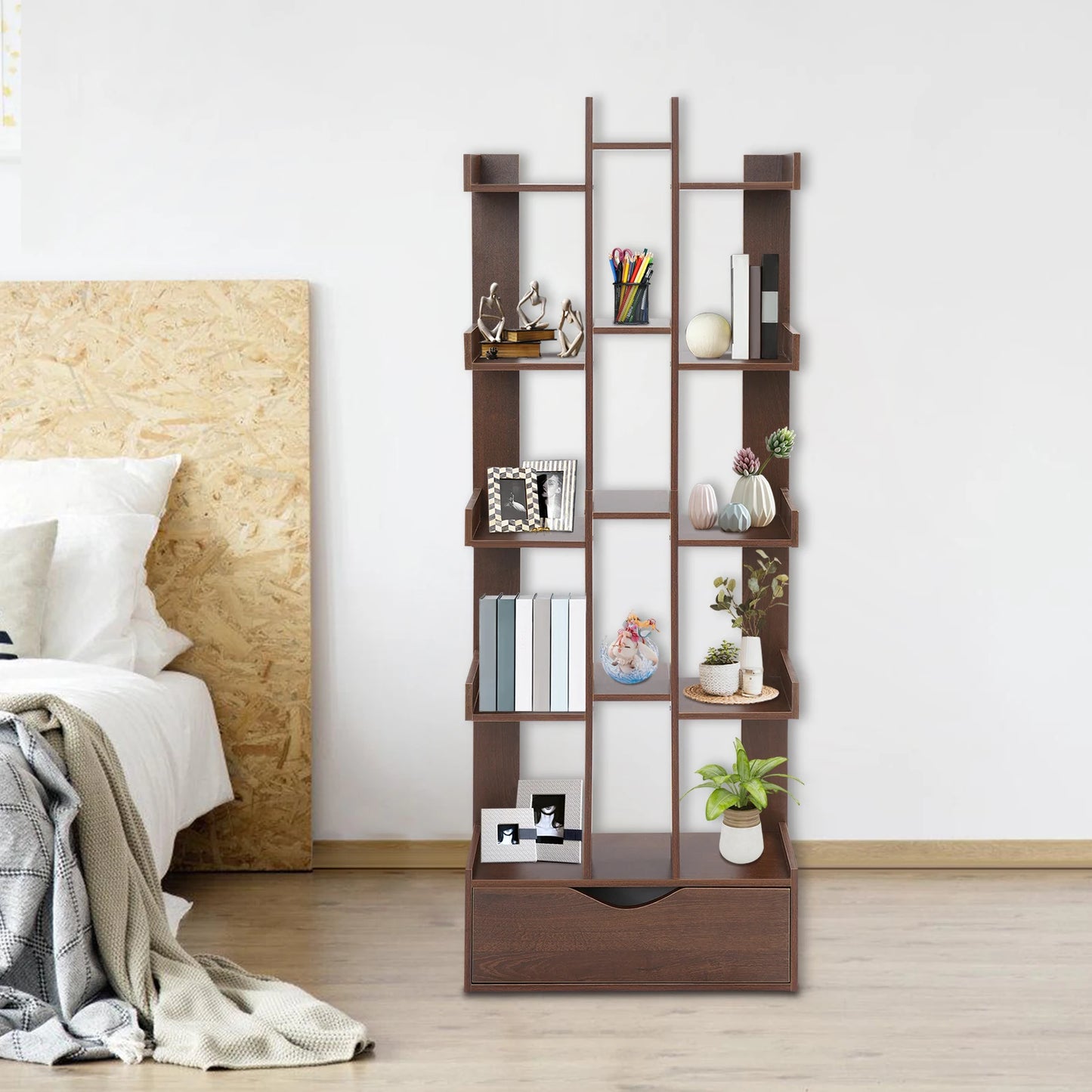 Bymaocar 15-Compartment Bookcase With Cabinet For Office