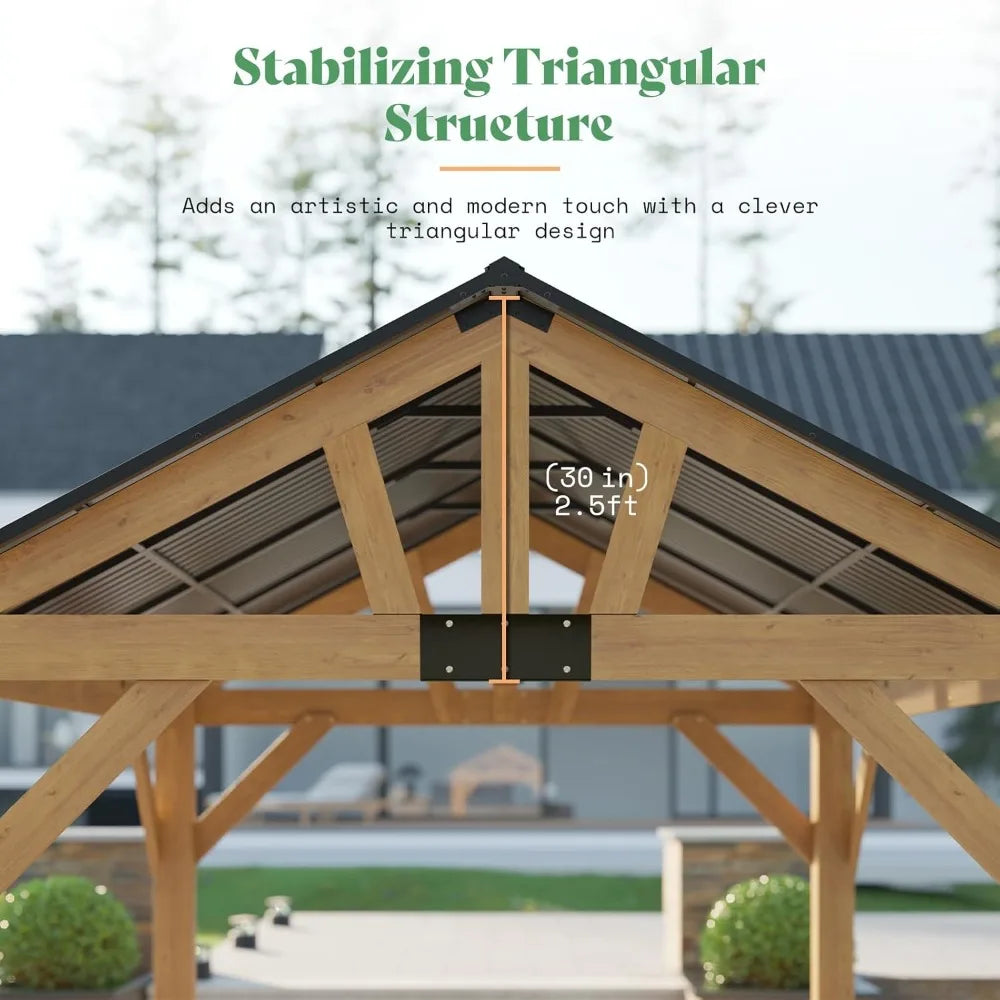 Feature Wood Gazebo With Bar Storage And Steel Gable Roof