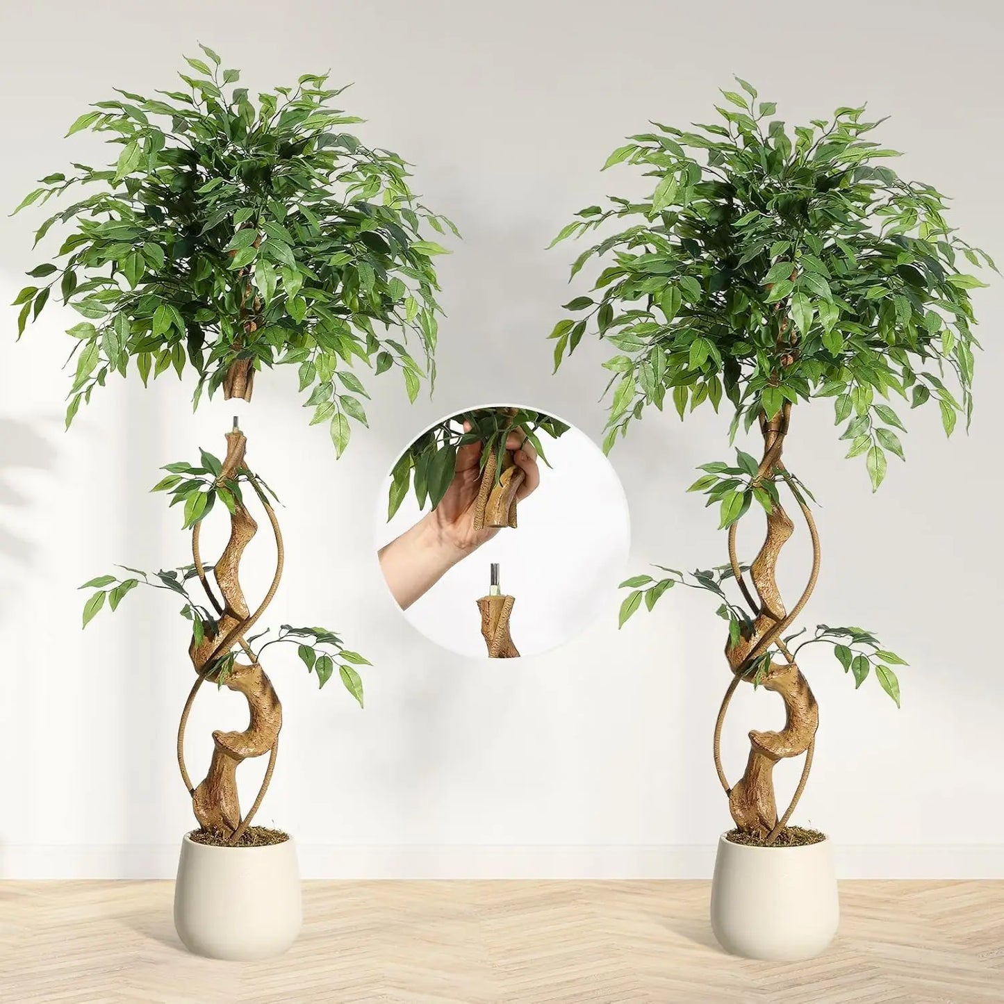 HiMIS Ficus Artificial Tree With Curved Trunk Silk Leaves
