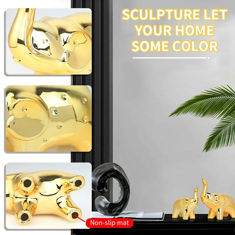 Warm Welcome Decor Elephant Statues Ceramic Desktop Decor