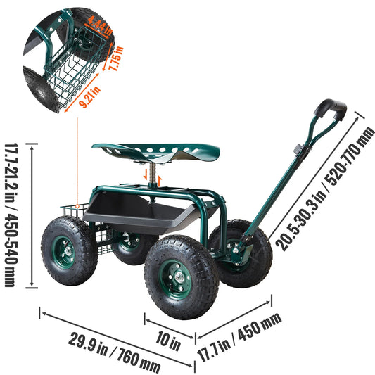 VEVOR Rolling Garden Cart With Seat And Wheels For Planting