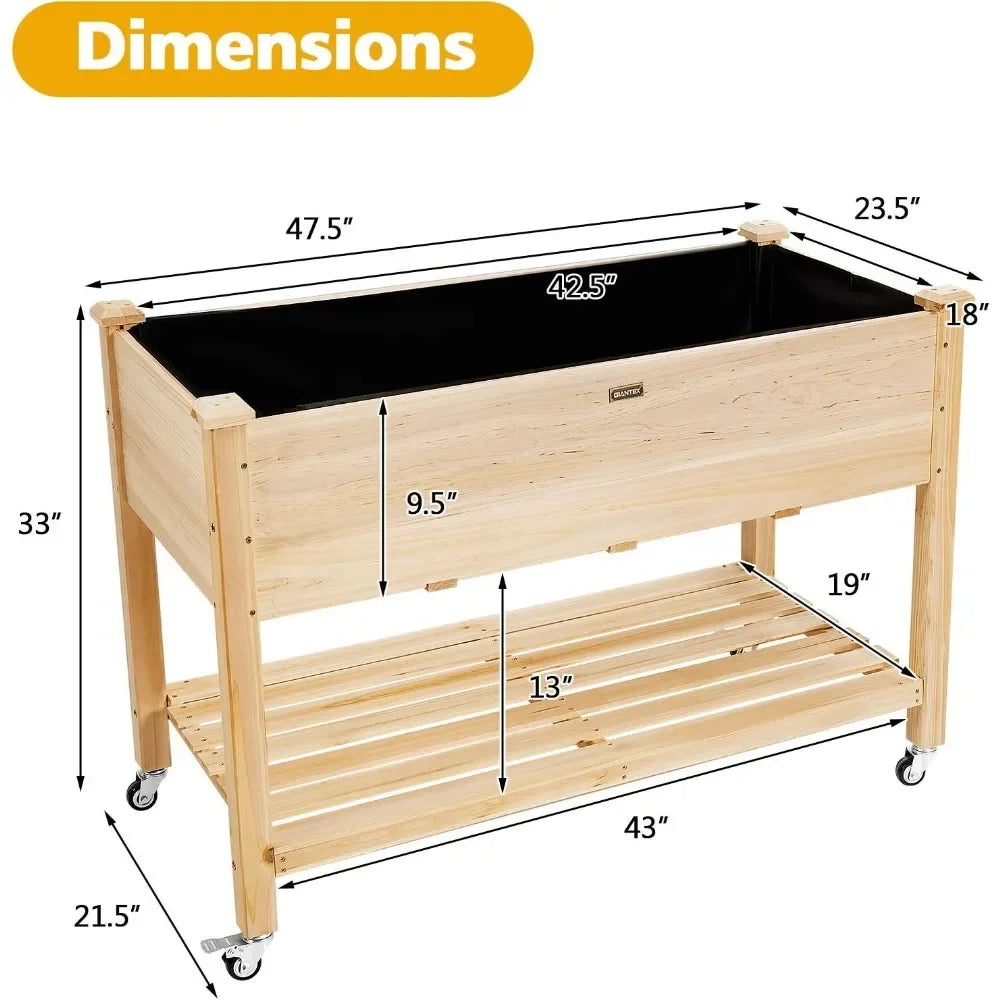 JIAOYING Raised Garden Bed On Wheels Wood Planter With Legs