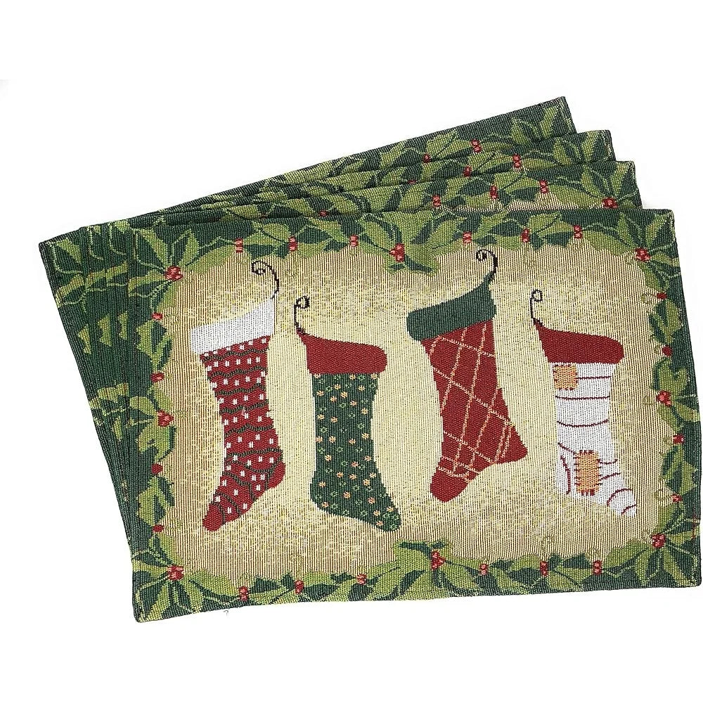 Warm Welcome Decor Christmas Stockings Tapestry Placemat Set
