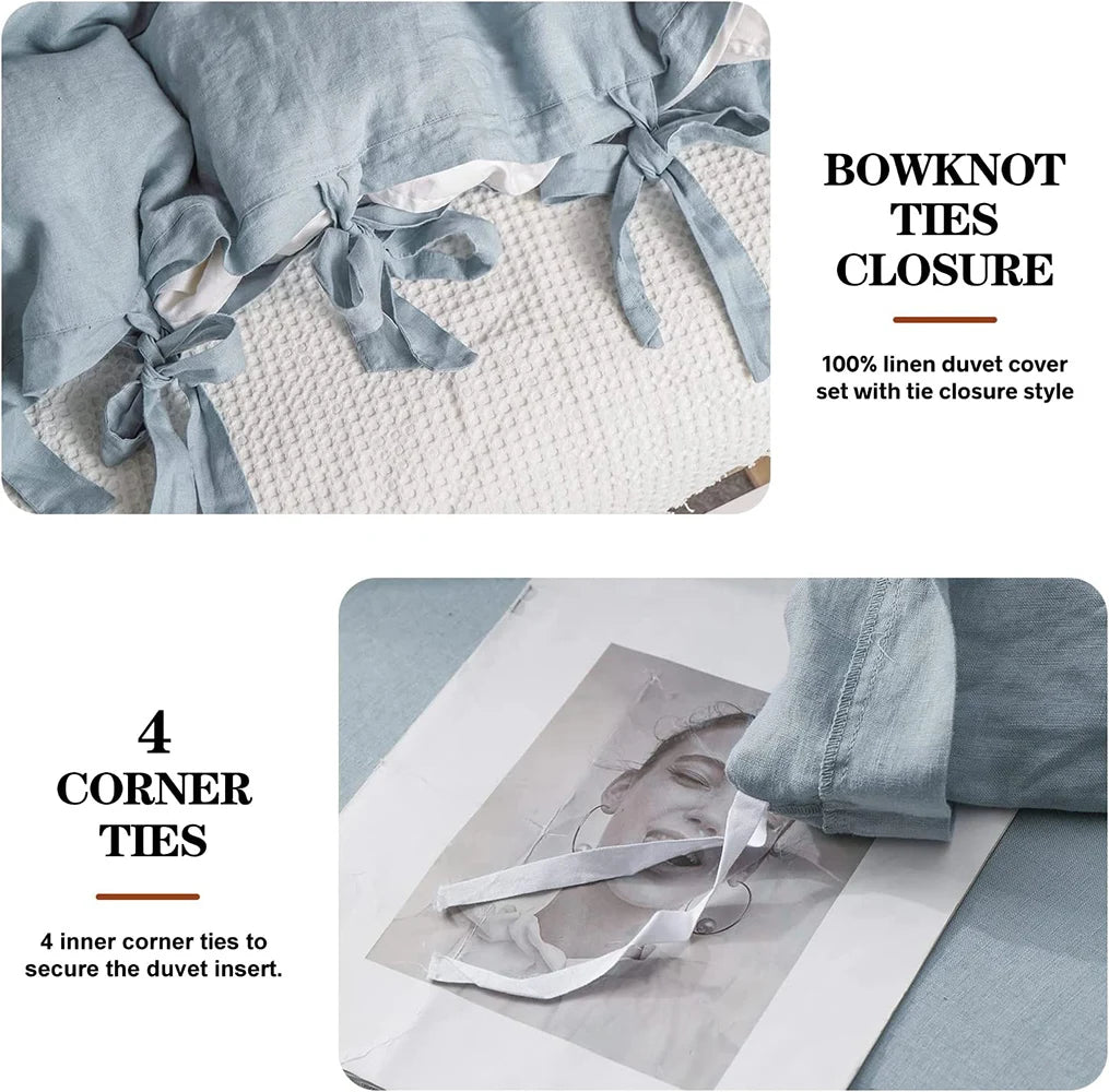 Simple Opulence Linen Bedding Set 3Pcs Flax Breathable