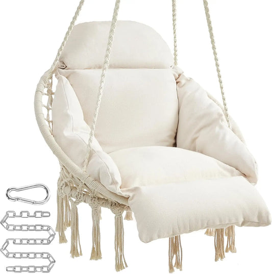 Folded Hanging Chair Hammock With Thick Cushion For Bedroom Patio