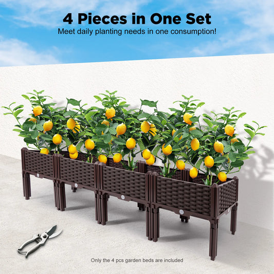 4 Raised Garden Bed Planter With Balcony Elevated Boxes
