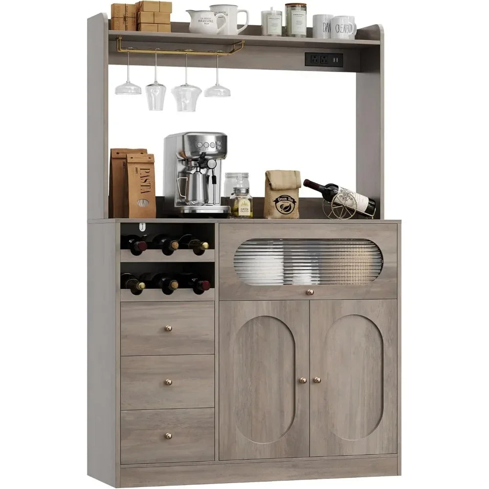 Charge Unit Kitchen Pantry Cabinet With Hutch And Wine Racks