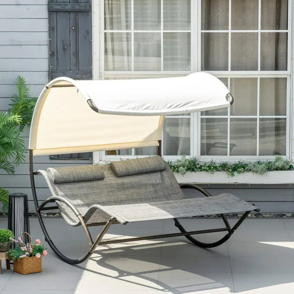 HUANZHUANG Outdoor Double Chaise Rocking Chair Day Bed