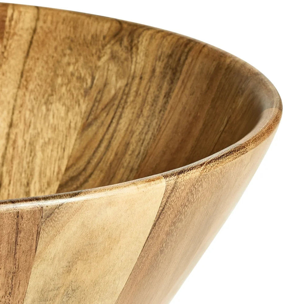 Natural Acacia Wood Large Serving Bowl Angled Design Kitchen Dining Decor Fruit Salad Display Durable Easy Clean Gift Idea