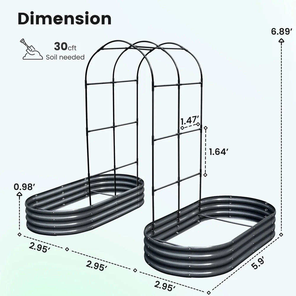 XMSJ Raised Garden Bed with Arched Trellis Galvanized Steel