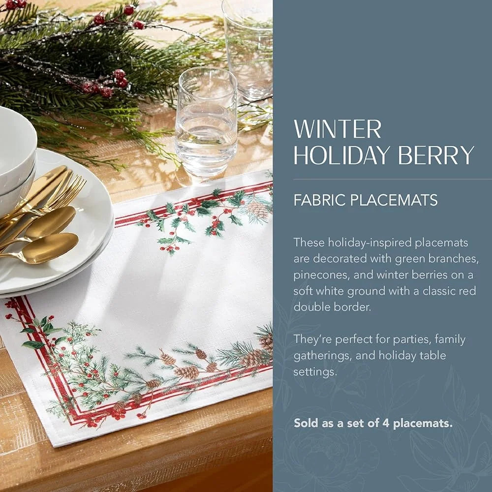 Warm Welcome Decor Winter Holiday Berry Placemats Set Of 4