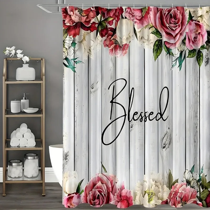 Warm Welcome Decor Flowers On White Shower Curtain Set