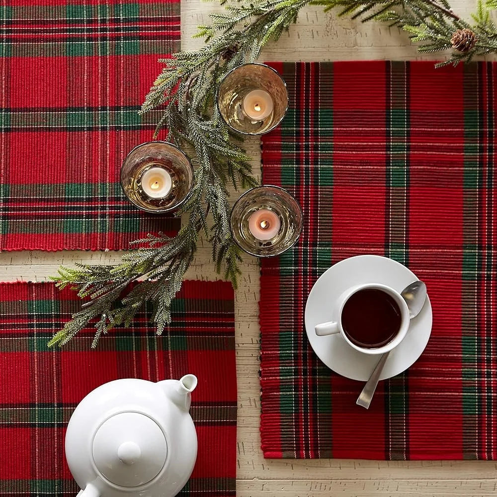 Warm Welcome Decor Farmhouse Christmas Plaid Placemats Set